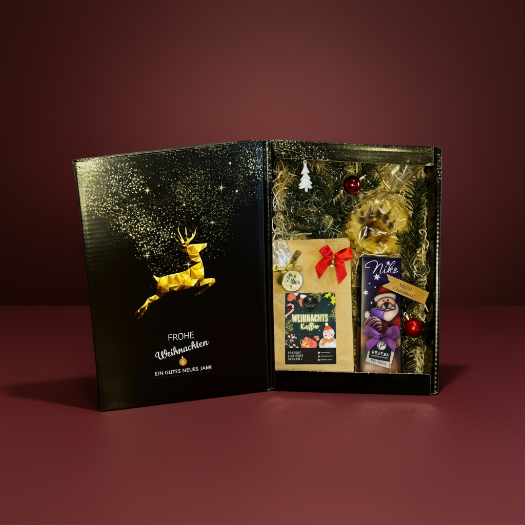 Weihnachts Geschenk Set mit Kaffee, Schokolade, Plätzchen