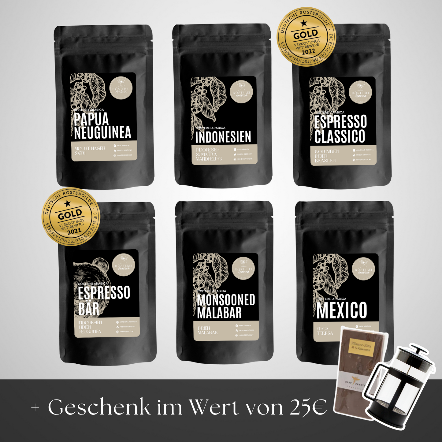 Espresso Entdecker Bundle + gratis French Press & Schokolade