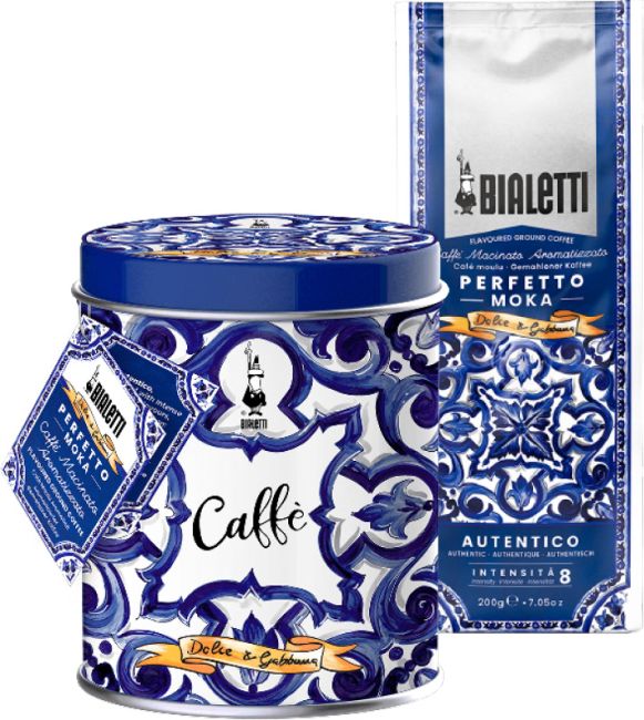 Dolce&Gabbana Blu Mediterraneo Kaffeedose blau inkl. Perfetto Moka Autentico, Kaffee gemahlen 200g