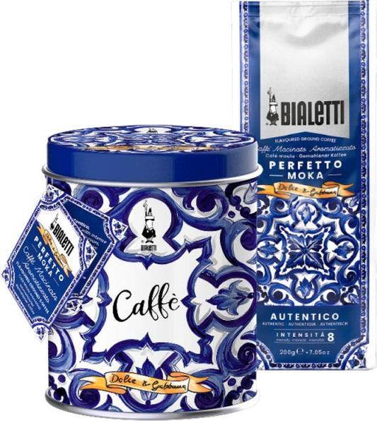 Dolce&Gabbana Blu Mediterraneo Kaffeedose blau inkl. Perfetto Moka Autentico, Kaffee gemahlen 200g